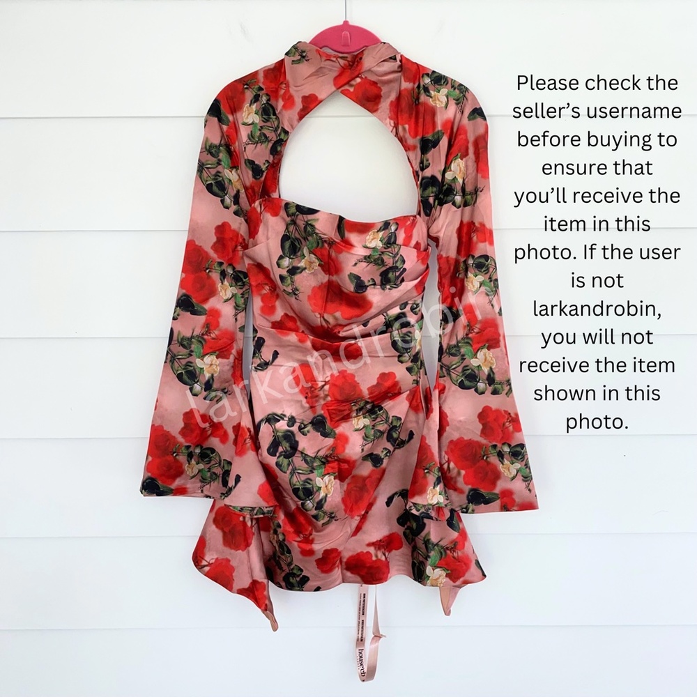 NEW House of CB Toira Dress Rose Print XS - Picture 15 of 17